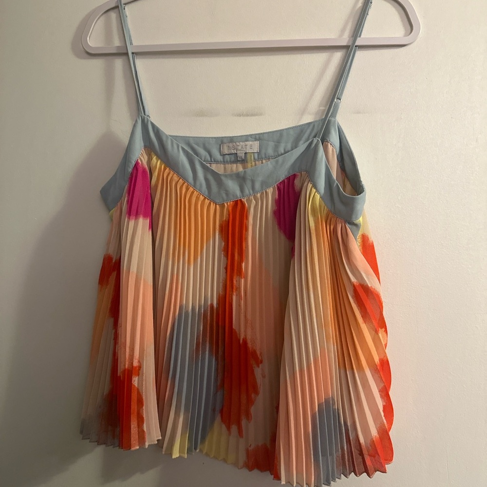 1.STATE Multicolor Pleated Cami Tank Top XL Abstract Watercolor